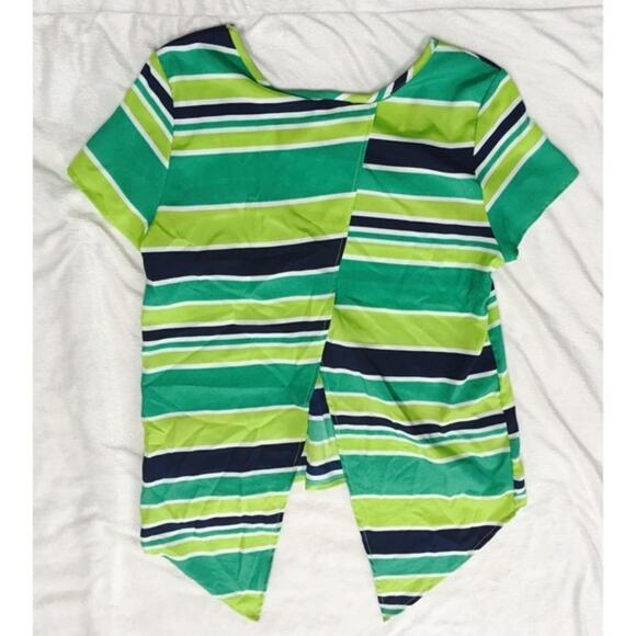 Peaches 'n Cream Green Striped Open Back Tie Blouse | Sz S - Picture 4 of 4